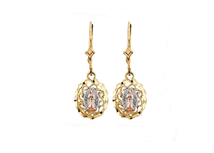 Three Tone Plated Mother Mary Religious Earring